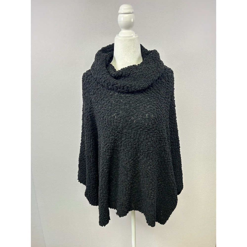 Pink Rose Poncho Sweater Women Medium Black Popcorn Knit Cowl Neck Cape - Picture 5 of 10